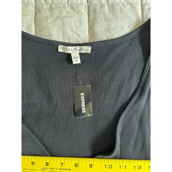 Express One Eleven Cotton Ribbed Black Tie Wrap Tank Top - Picture 4 of 8